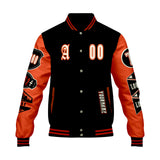 Custom Black Bright Orange Letterman Varsity Jacket Personalized Embroidery Printing
