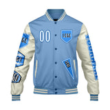 Custom Blue White Letterman Varsity Jacket Personalized Embroidery Printing