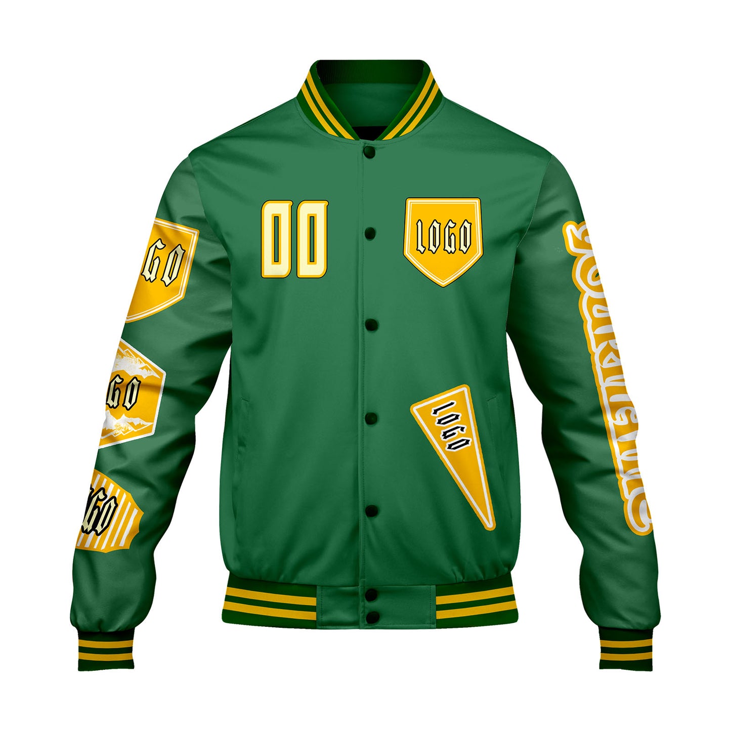Custom Green Letterman Varsity Jacket Personalized Embroidery Printing