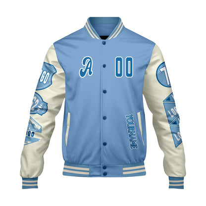 Custom Blue White Letterman Varsity Jacket Personalized Embroidery Printing