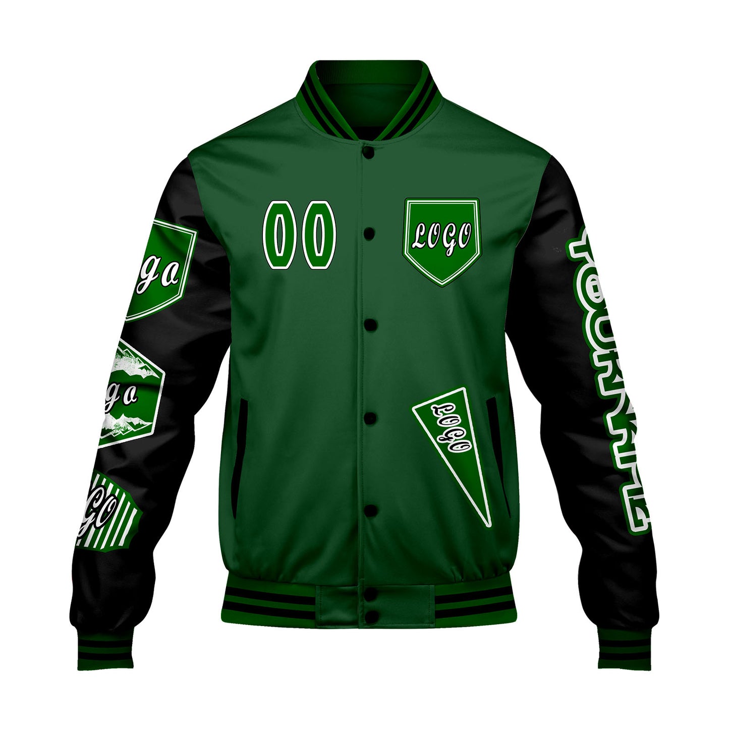 Custom Green Black Letterman Varsity Jacket Personalized Embroidery Printing