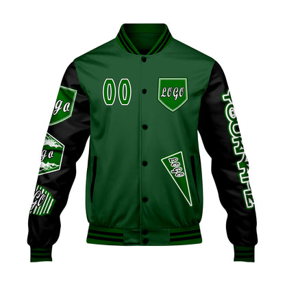 Custom Green Black Letterman Varsity Jacket Personalized Embroidery Printing