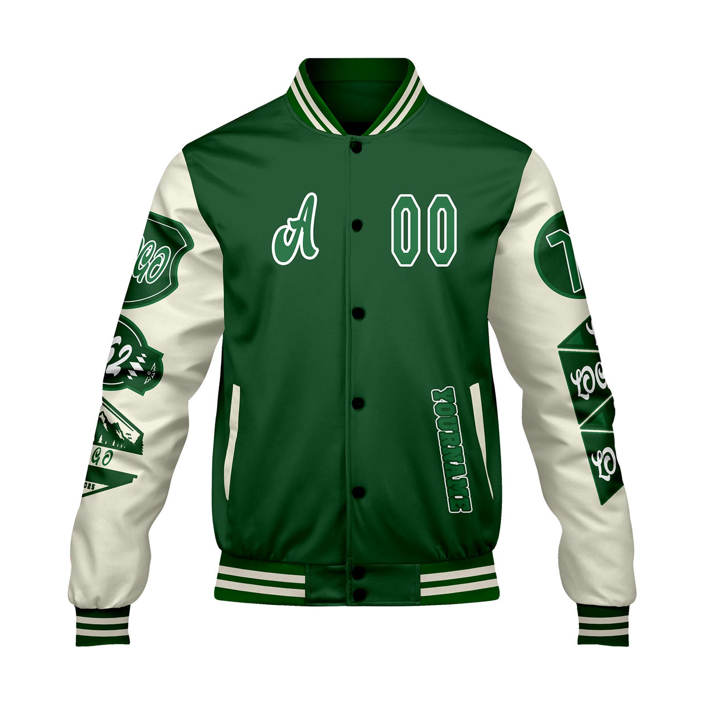 Custom Green White Letterman Varsity Jacket Personalized Embroidery Printing