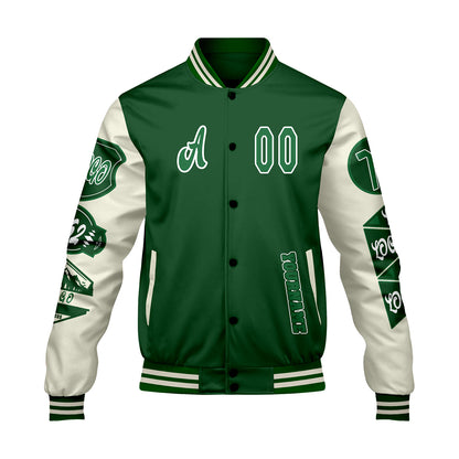 Custom Green White Letterman Varsity Jacket Personalized Embroidery Printing