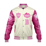 Custom White Pink Letterman Varsity Jacket Personalized Embroidery Printing