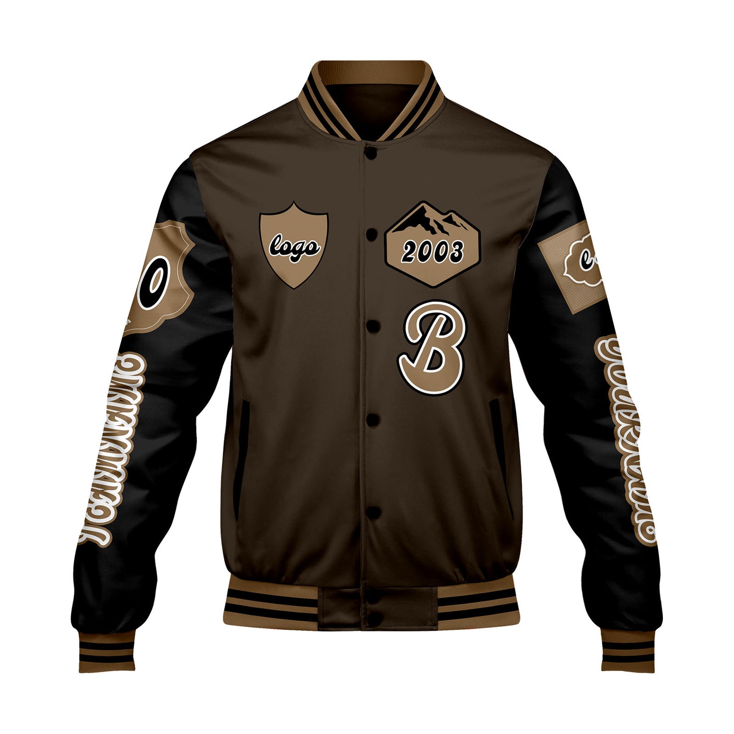 Custom Brown Black Letterman Varsity Jacket Personalized Embroidery Printing