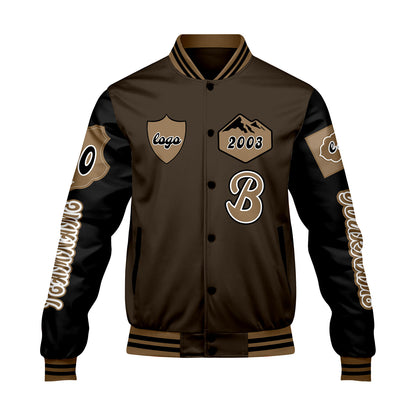 Custom Brown Black Letterman Varsity Jacket Personalized Embroidery Printing