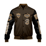 Custom Brown Black Letterman Varsity Jacket Personalized Embroidery Printing