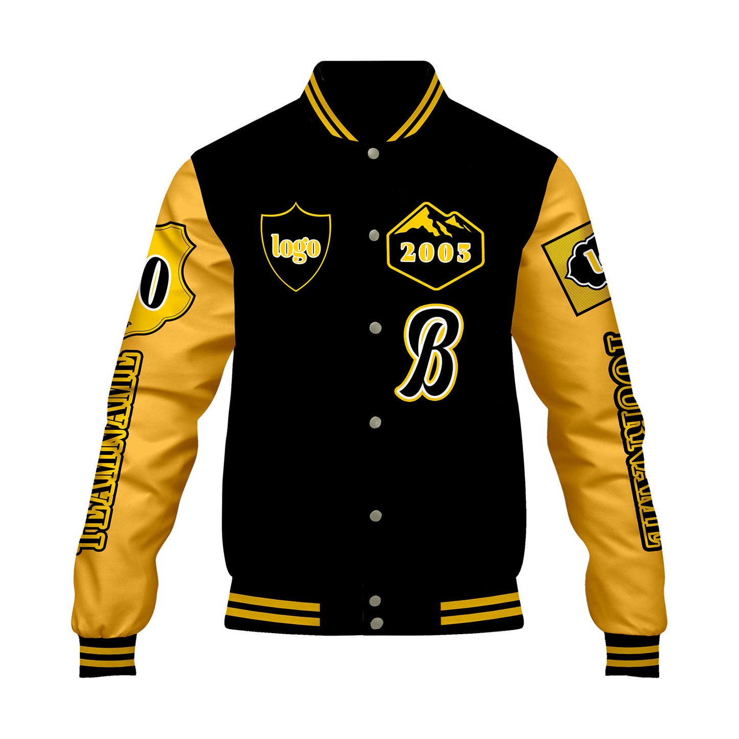Custom Black Yellow Letterman Varsity Jacket Personalized Embroidery Printing
