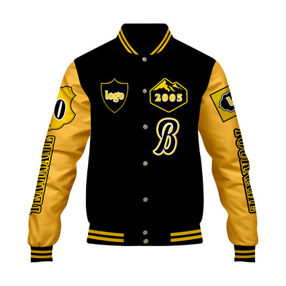 Custom Black Yellow Letterman Varsity Jacket Personalized Embroidery Printing