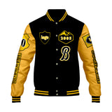 Custom Black Yellow Letterman Varsity Jacket Personalized Embroidery Printing