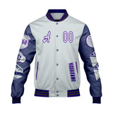 Custom Gray Purple Letterman Varsity Jacket Personalized Embroidery Printing