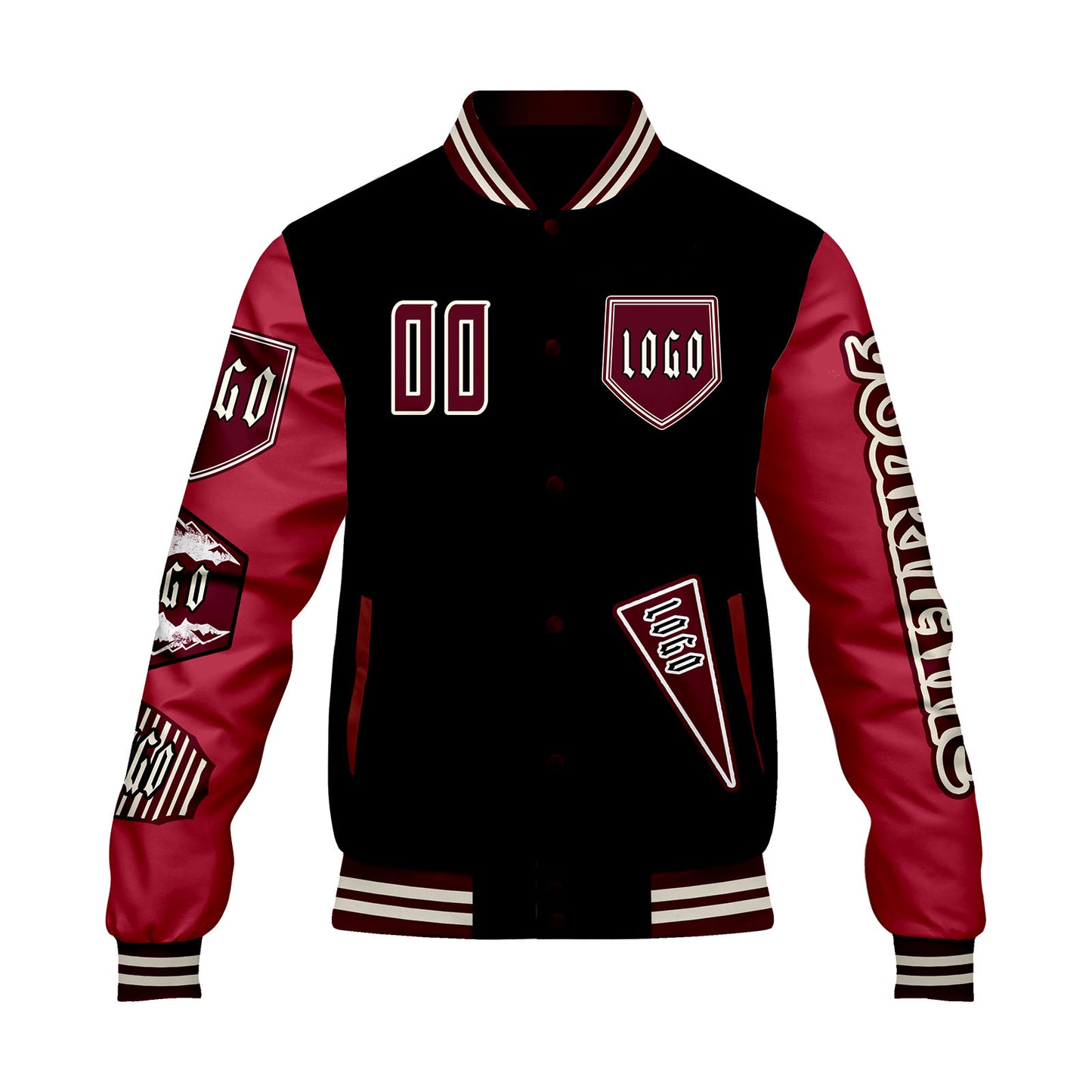Custom Black Red Letterman Varsity Jacket Personalized Embroidery Printing