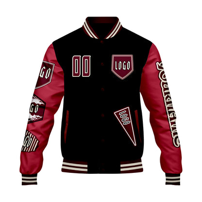 Custom Black Red Letterman Varsity Jacket Personalized Embroidery Printing