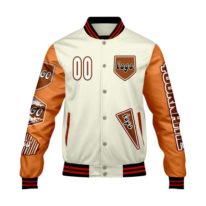 Custom White Dark Orange Letterman Varsity Jacket Personalized Embroidery Printing