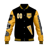 Custom Black Yellow Letterman Varsity Jacket Personalized Embroidery Printing