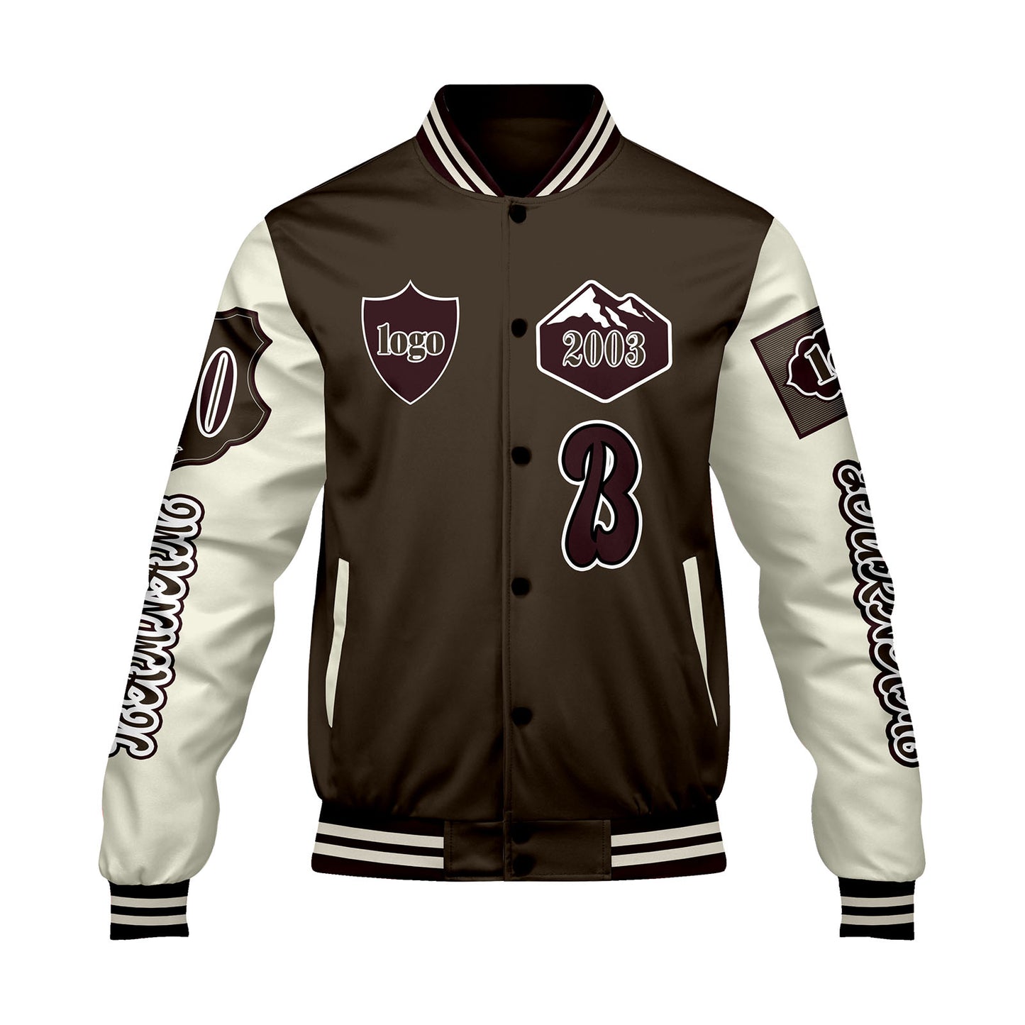 Custom Brown White Letterman Varsity Jacket Personalized Embroidery Printing