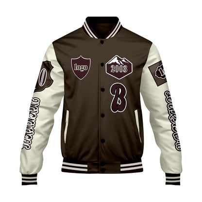 Custom Brown White Letterman Varsity Jacket Personalized Embroidery Printing