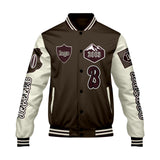 Custom Brown White Letterman Varsity Jacket Personalized Embroidery Printing