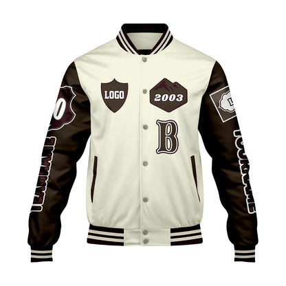 Custom White Brown Letterman Varsity Jacket Personalized Embroidery Printing
