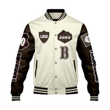 Custom White Brown Letterman Varsity Jacket Personalized Embroidery Printing