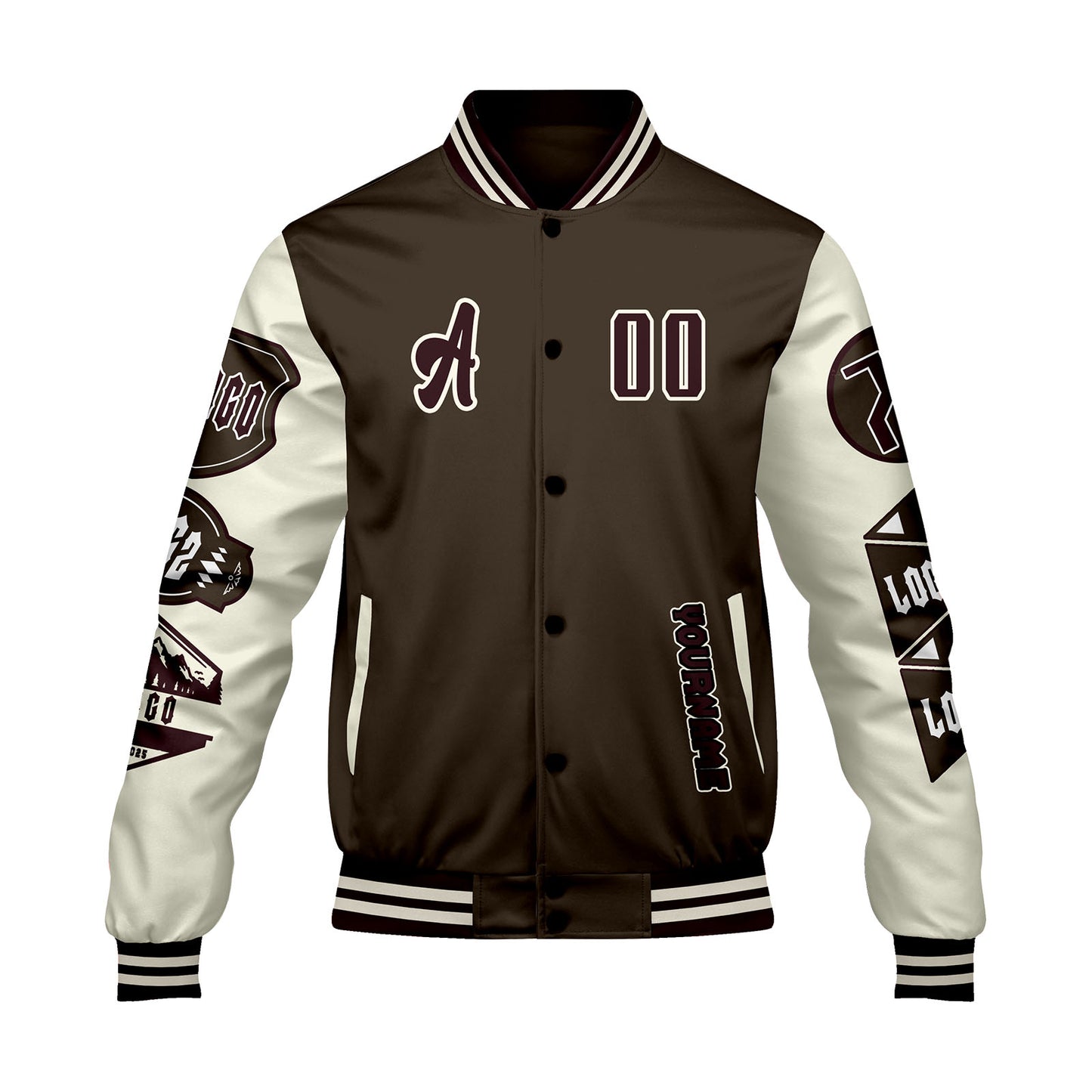 Custom Brown White Letterman Varsity Jacket Personalized Embroidery Printing