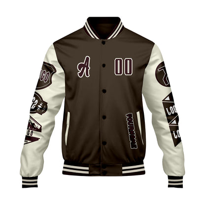 Custom Brown White Letterman Varsity Jacket Personalized Embroidery Printing