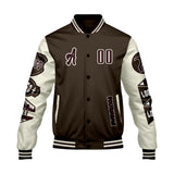 Custom Brown White Letterman Varsity Jacket Personalized Embroidery Printing