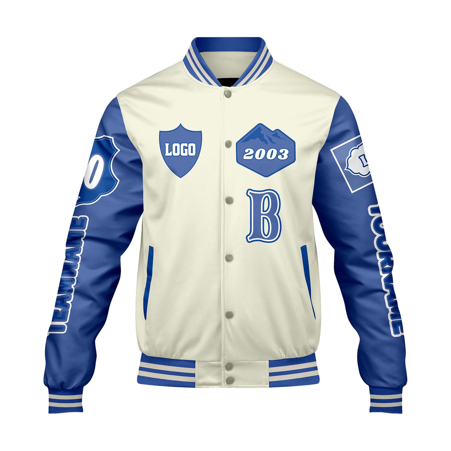 Custom White Royal Letterman Varsity Jacket Personalized Embroidery Printing