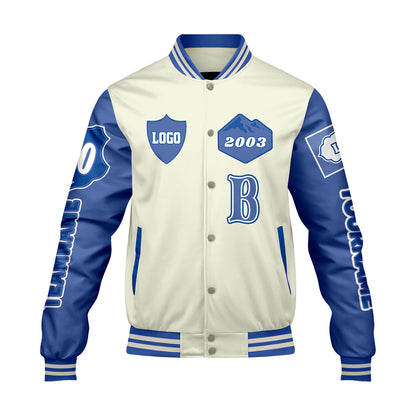 Custom White Royal Letterman Varsity Jacket Personalized Embroidery Printing
