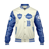Custom White Royal Letterman Varsity Jacket Personalized Embroidery Printing