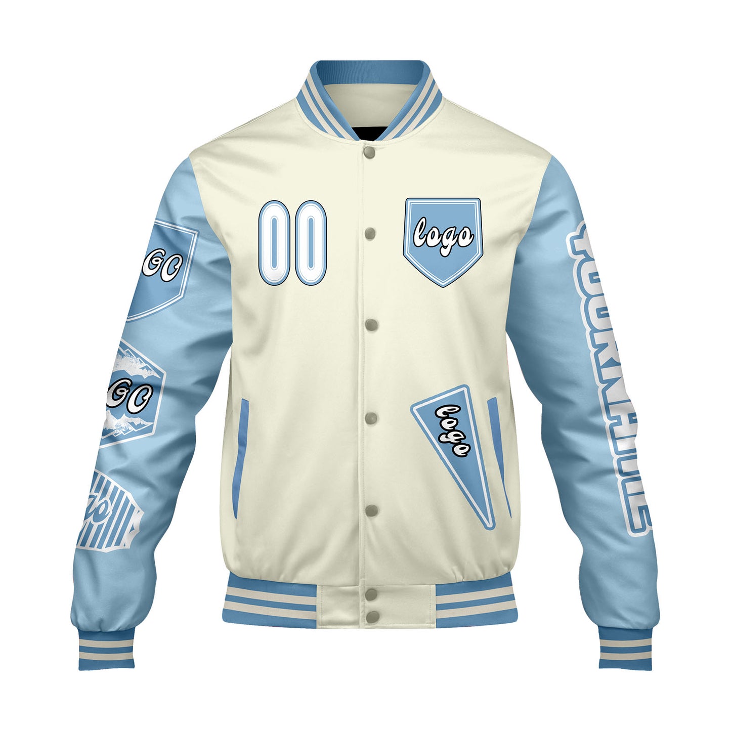 Custom White Lion Blue Letterman Varsity Jacket Personalized Embroidery Printing