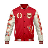 Custom Red Beige Letterman Varsity Jacket Personalized Embroidery Printing