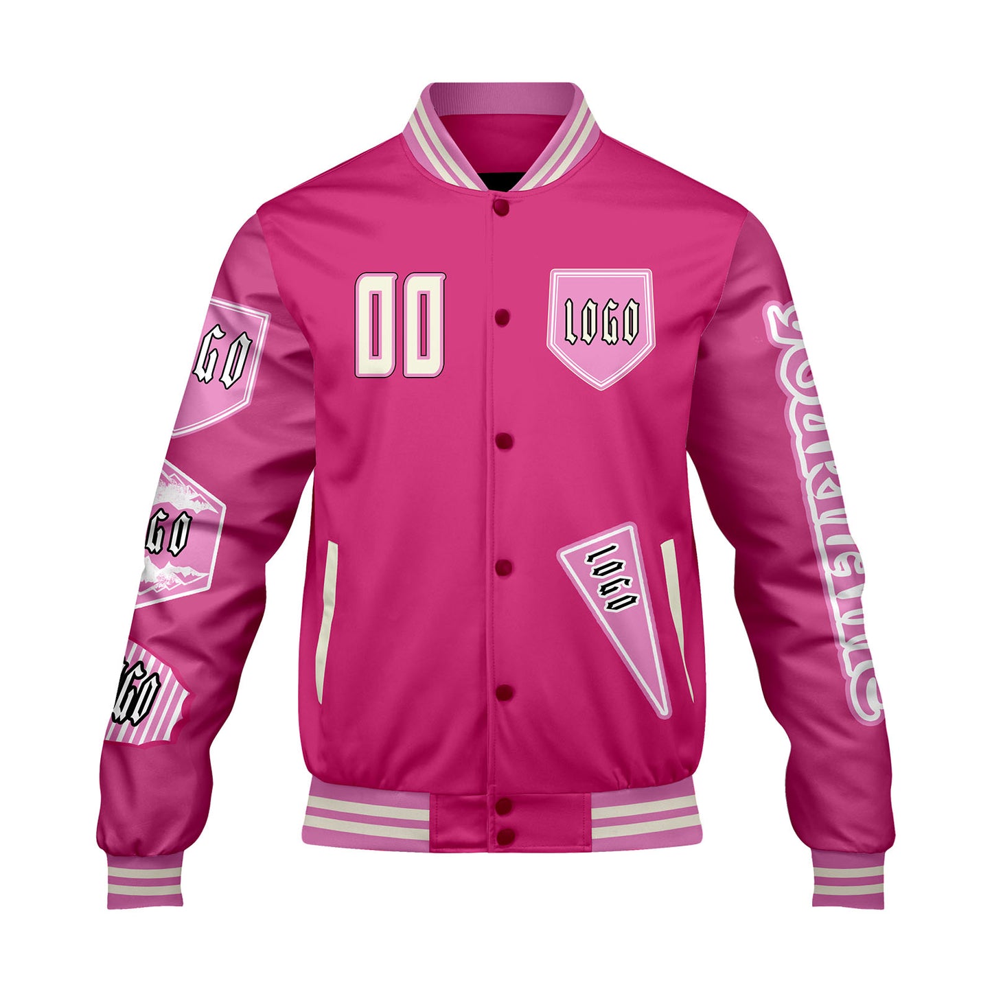 Custom Pink Letterman Varsity Jacket Personalized Embroidery Printing