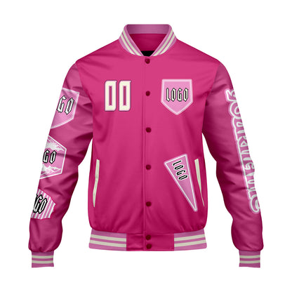 Custom Pink Letterman Varsity Jacket Personalized Embroidery Printing