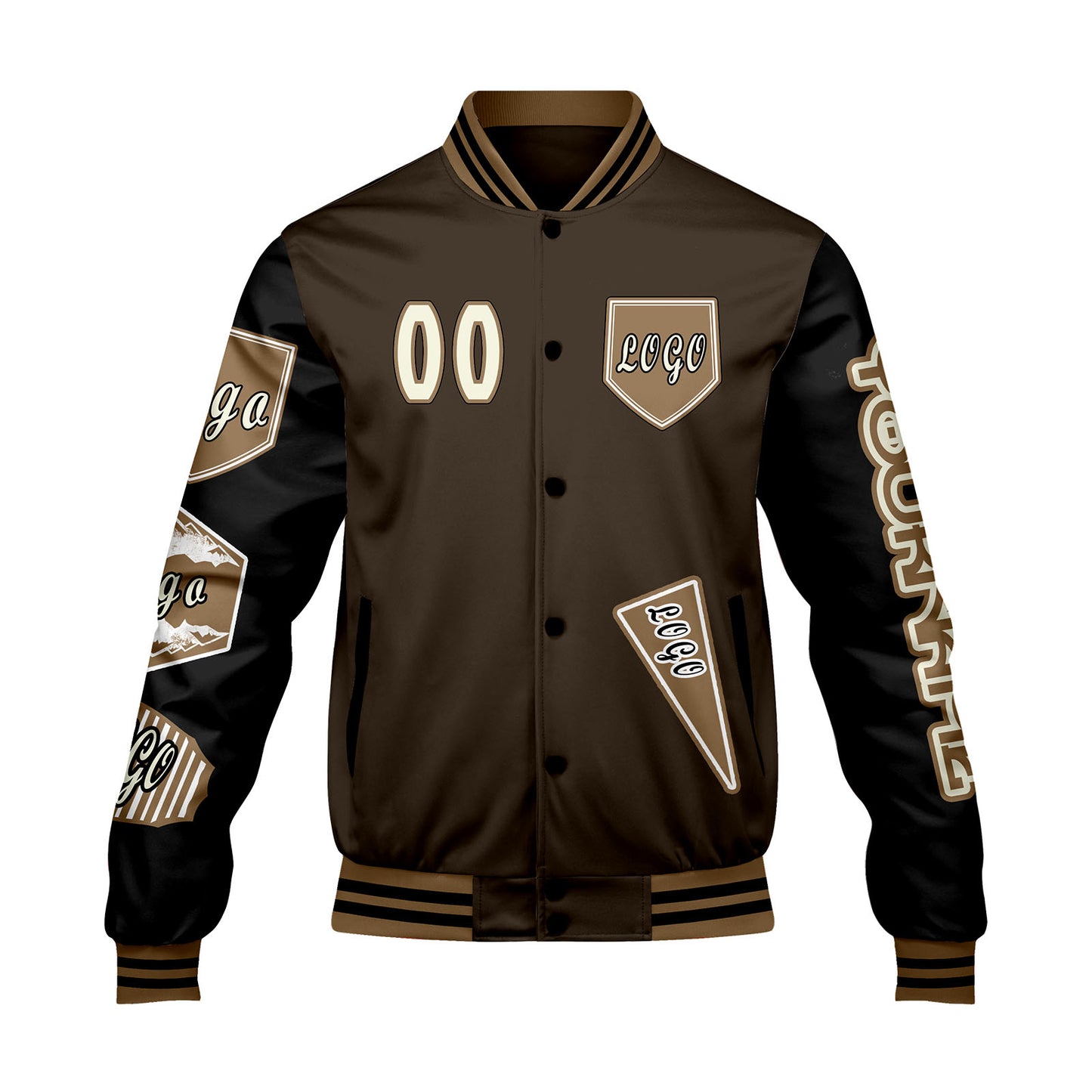 Custom Brown Black Letterman Varsity Jacket Personalized Embroidery Printing