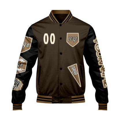 Custom Brown Black Letterman Varsity Jacket Personalized Embroidery Printing