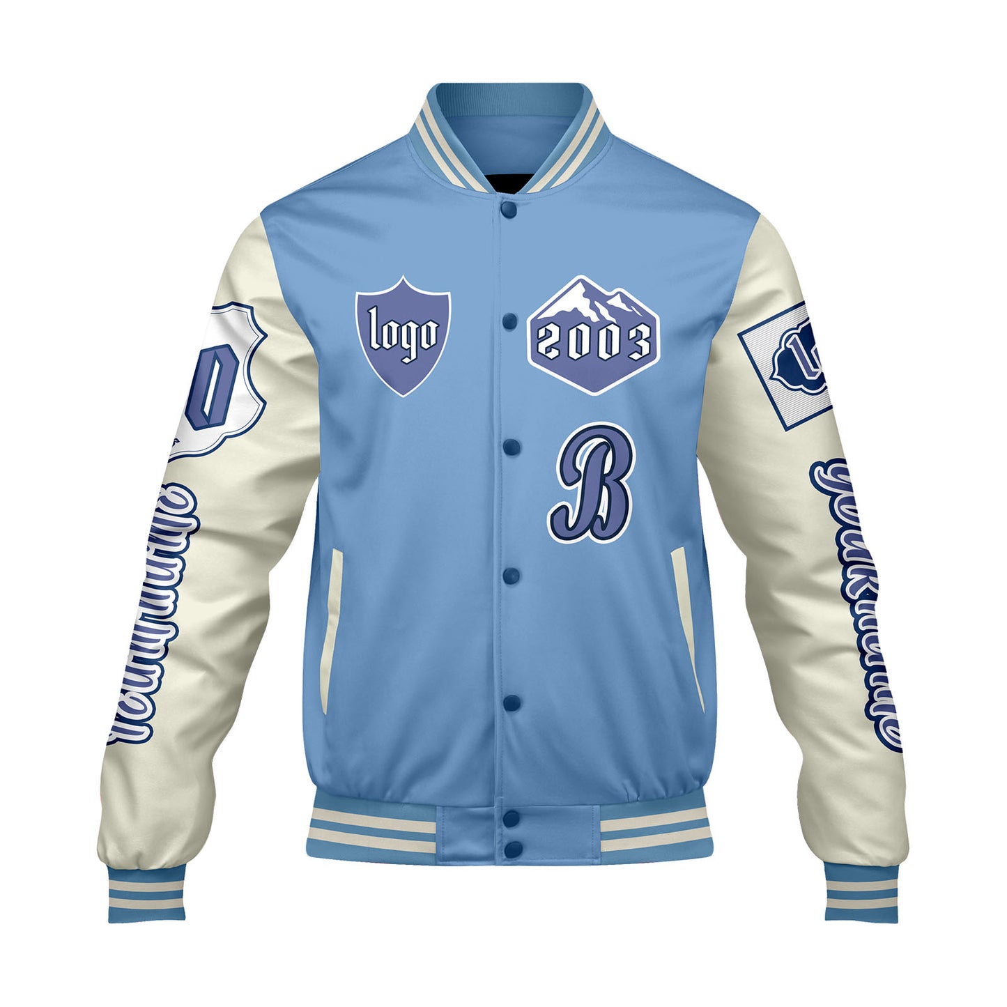 Custom Blue White Letterman Varsity Jacket Personalized Embroidery Printing