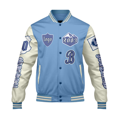 Custom Blue White Letterman Varsity Jacket Personalized Embroidery Printing