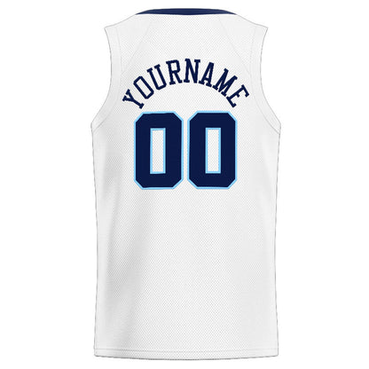 Custom Stitched Basketball Jersey for Men, Women And Kids White-Navy-Light Blue