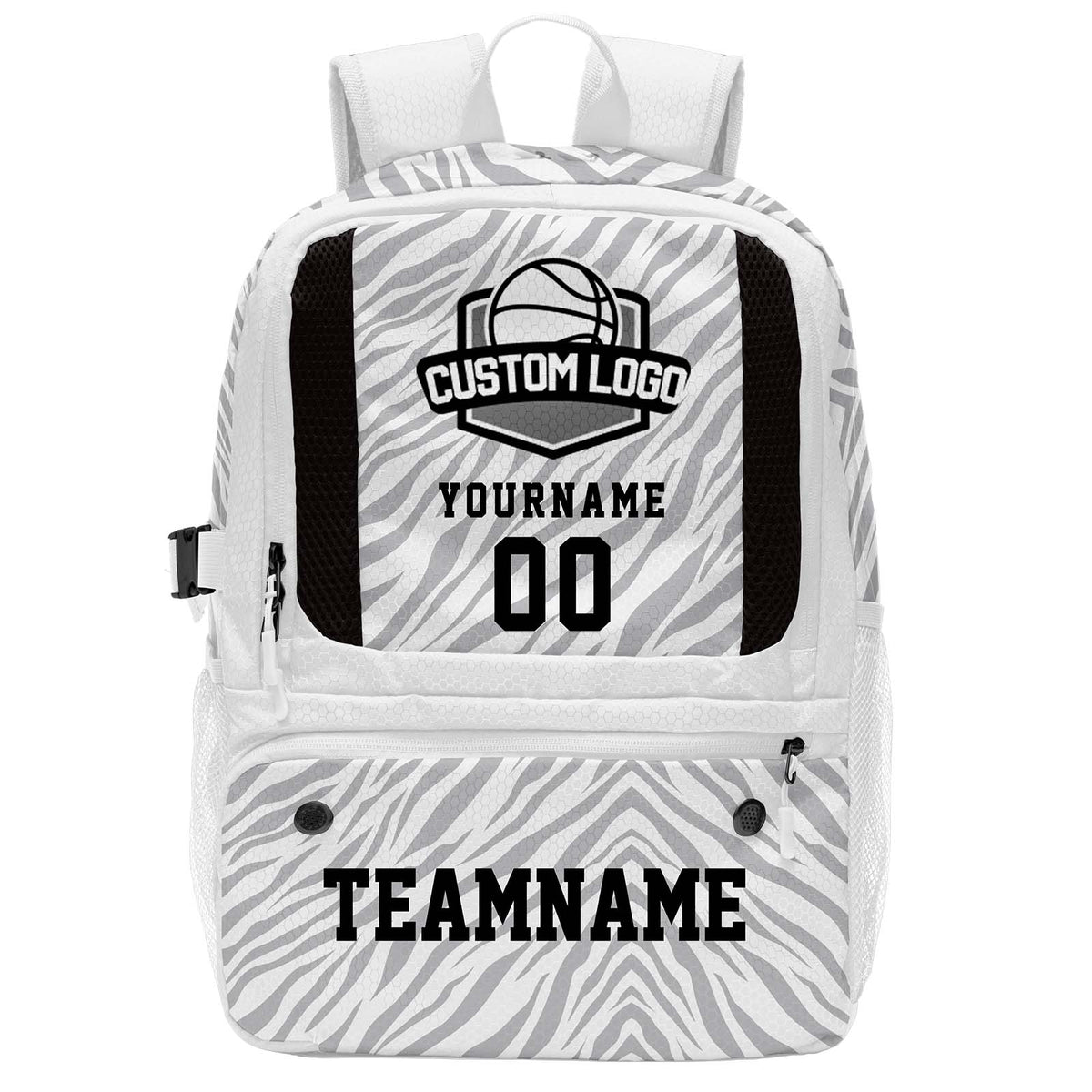 Custom Light Gray White Basketball Soccer Backpack Personalized Player Names - Numbers & Team Logo #150-BP-0914-0014