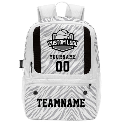 Custom Light Gray White Basketball Soccer Backpack Personalized Player Names - Numbers & Team Logo #150-BP-0914-0014