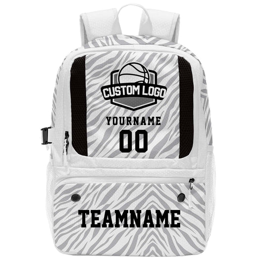Custom Light Gray White Basketball Soccer Backpack Personalized Player Names - Numbers & Team Logo #150-BP-0914-0014