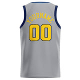 Custom Stitched Basketball Jersey for Men, Women And Kids Gray-Yellow-Navy