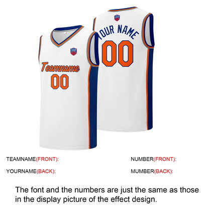 Custom basketball jersey shorts for men and women. Embroidered and printed name, number and logo White