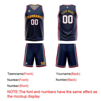 Custom Navy White Yellow Reversible Basketball Suit for Adults and Kids Personalized Jersey