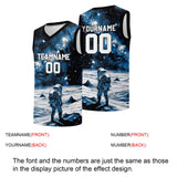 Custom basketball jersey for men and women. Stitched and printed name, number and logo Black&Blue