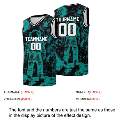 Custom basketball jersey for men and women. Stitched and printed name, number and logo Black&Teal