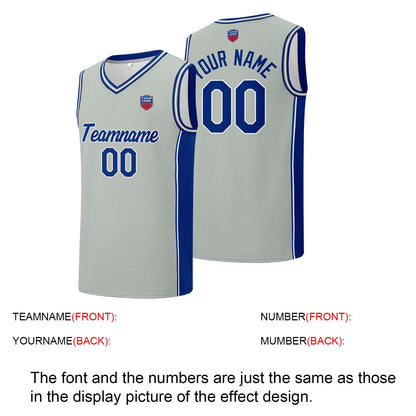 Custom basketball jersey shorts for men and women. Embroidered and printed name, number and logo Grey