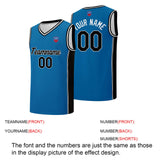 Custom basketball jersey shorts for men and women. Embroidered and printed name, number and logo Blue&Black